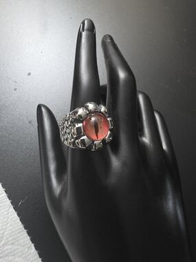 Silver Statement Ring with Red Cabochon